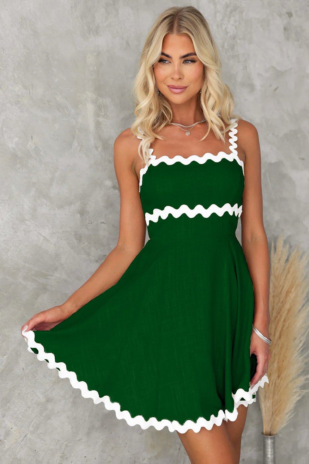 Contrast Trim Square Neck Mini Dress - Rochelle's House LLC