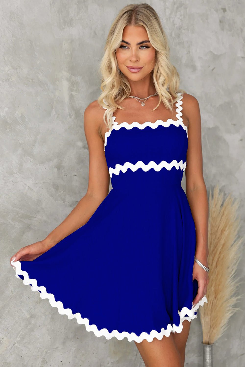 Contrast Trim Square Neck Mini Dress - Rochelle's House LLC
