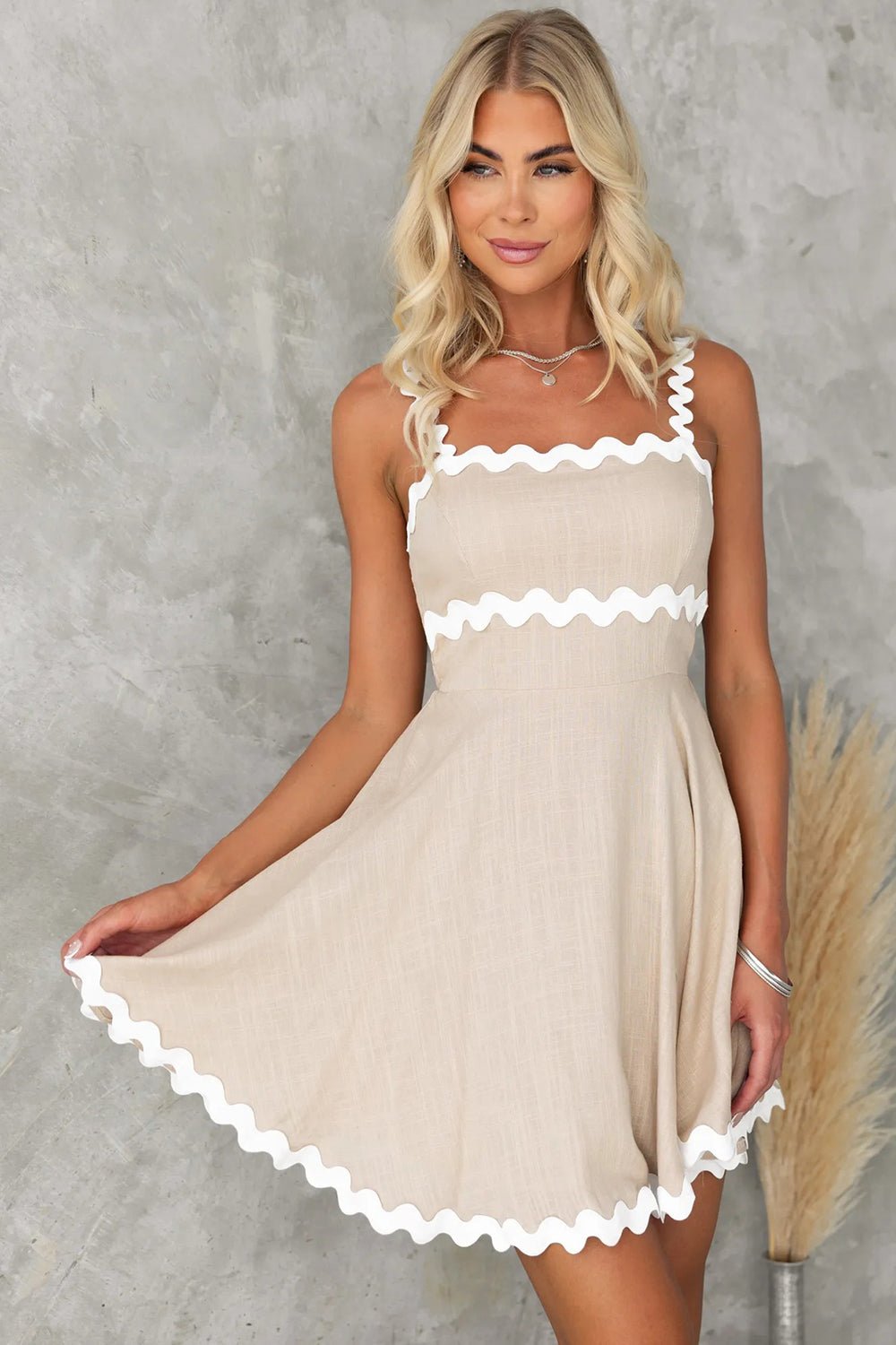 Contrast Trim Square Neck Mini Dress - Rochelle's House LLC