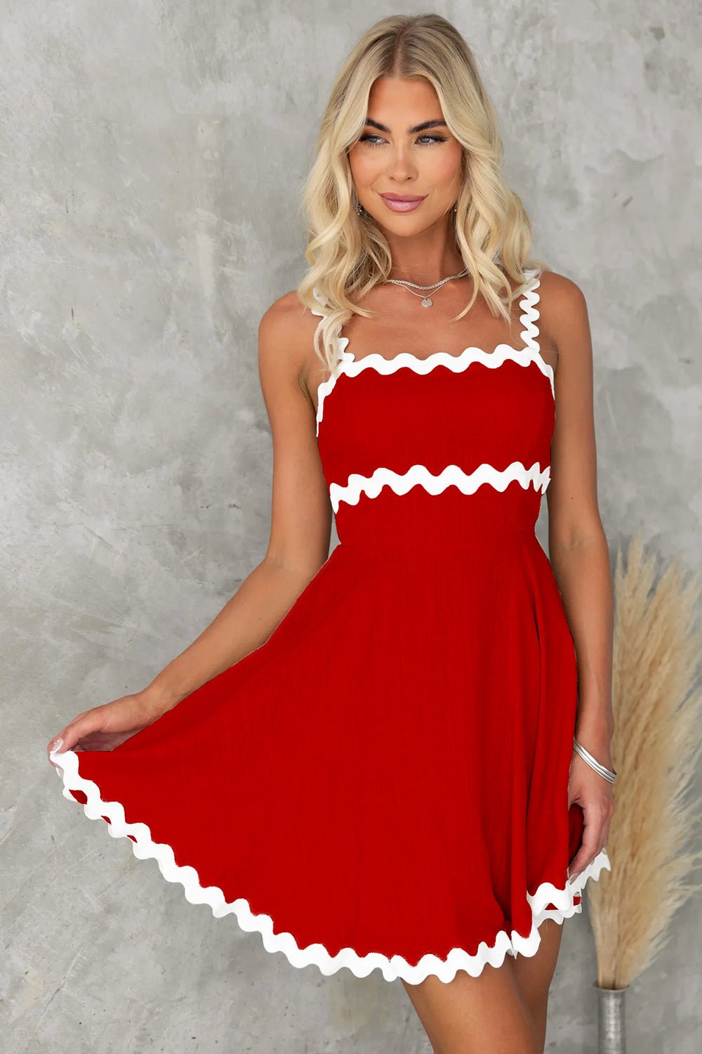 Contrast Trim Square Neck Mini Dress - Rochelle's House LLC