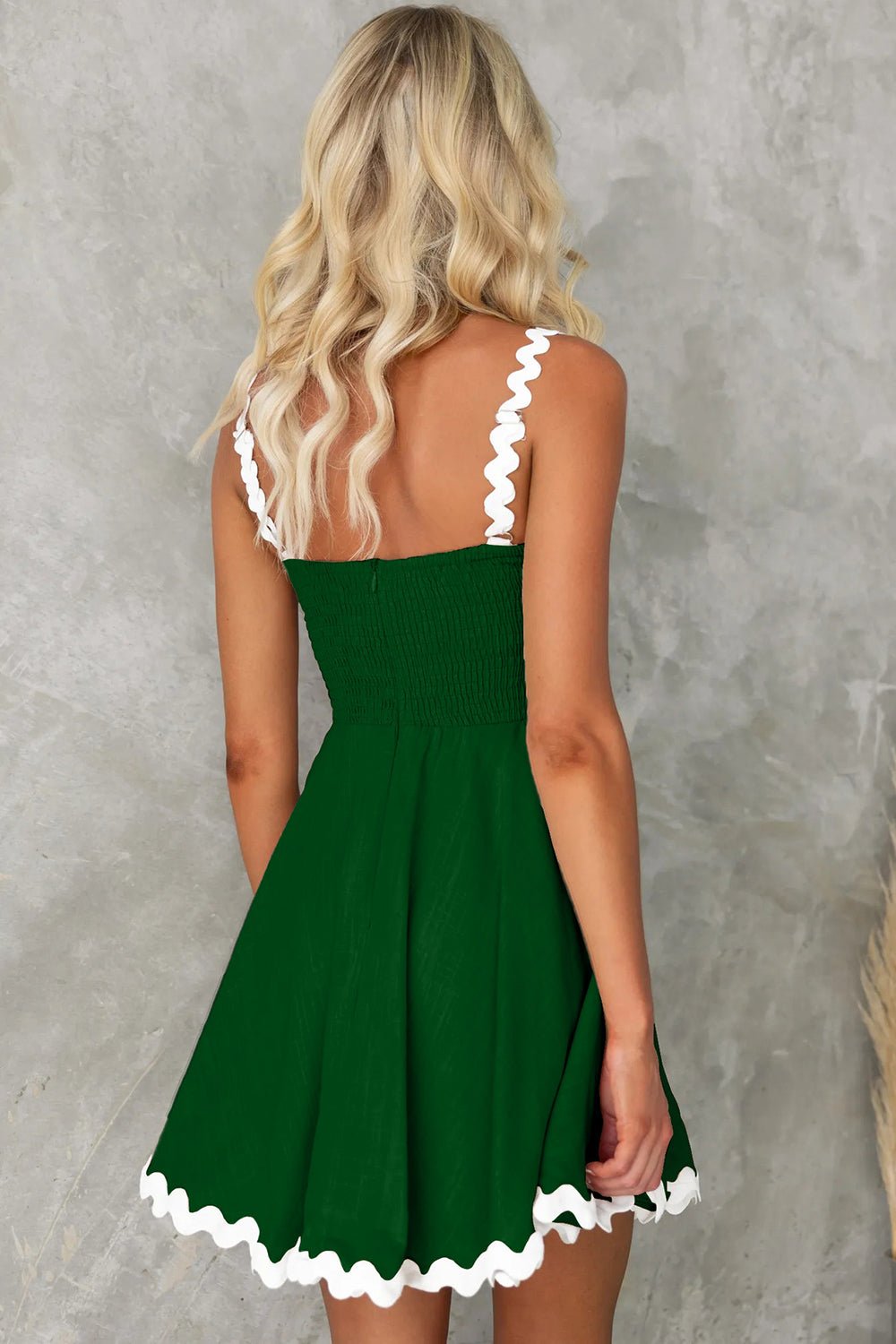 Contrast Trim Square Neck Mini Dress - Rochelle's House LLC