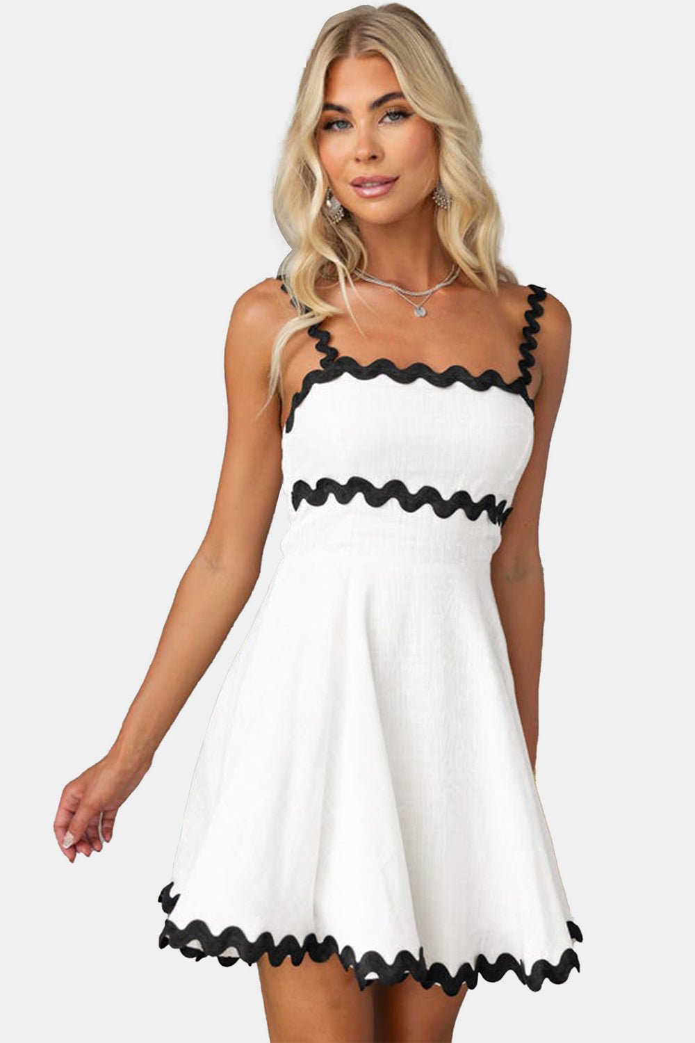 Contrast Trim Square Neck Mini Dress - Rochelle's House LLC