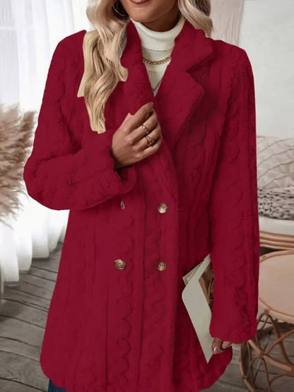 Cozy Faux Shearling Double - Breasted Outerwear - Rochelle's House LLC