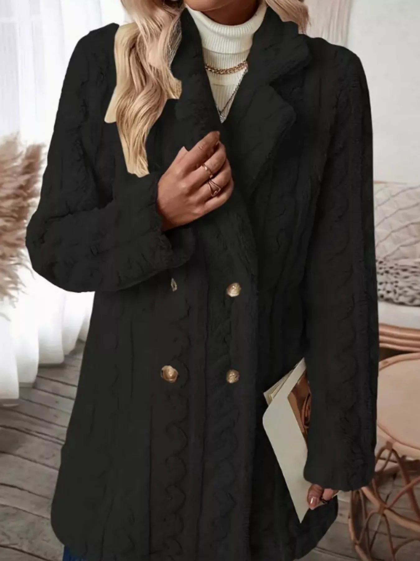 Cozy Faux Shearling Double - Breasted Outerwear - Rochelle's House LLC