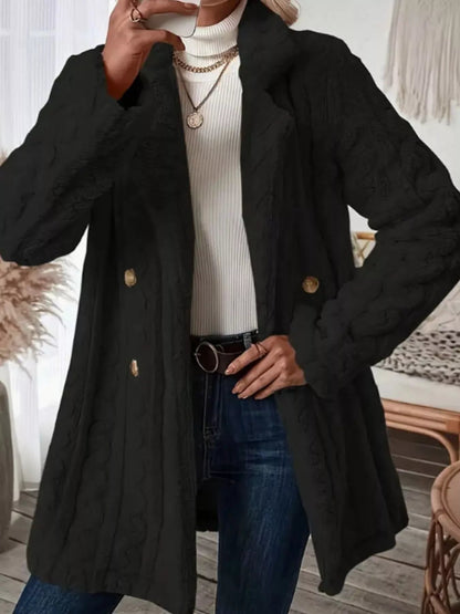 Cozy Faux Shearling Double - Breasted Outerwear - Rochelle's House LLC
