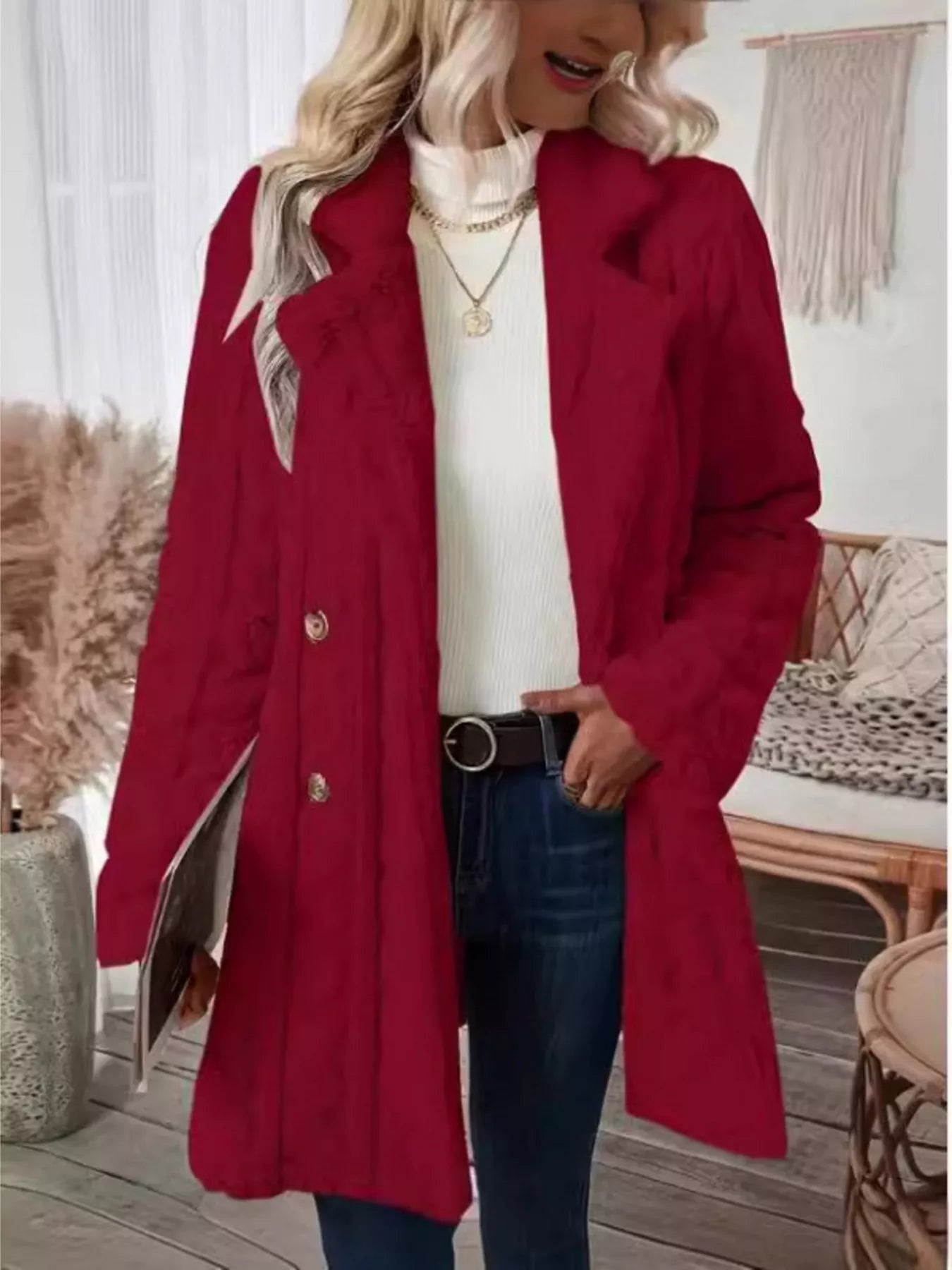 Cozy Faux Shearling Double - Breasted Outerwear - Rochelle's House LLC