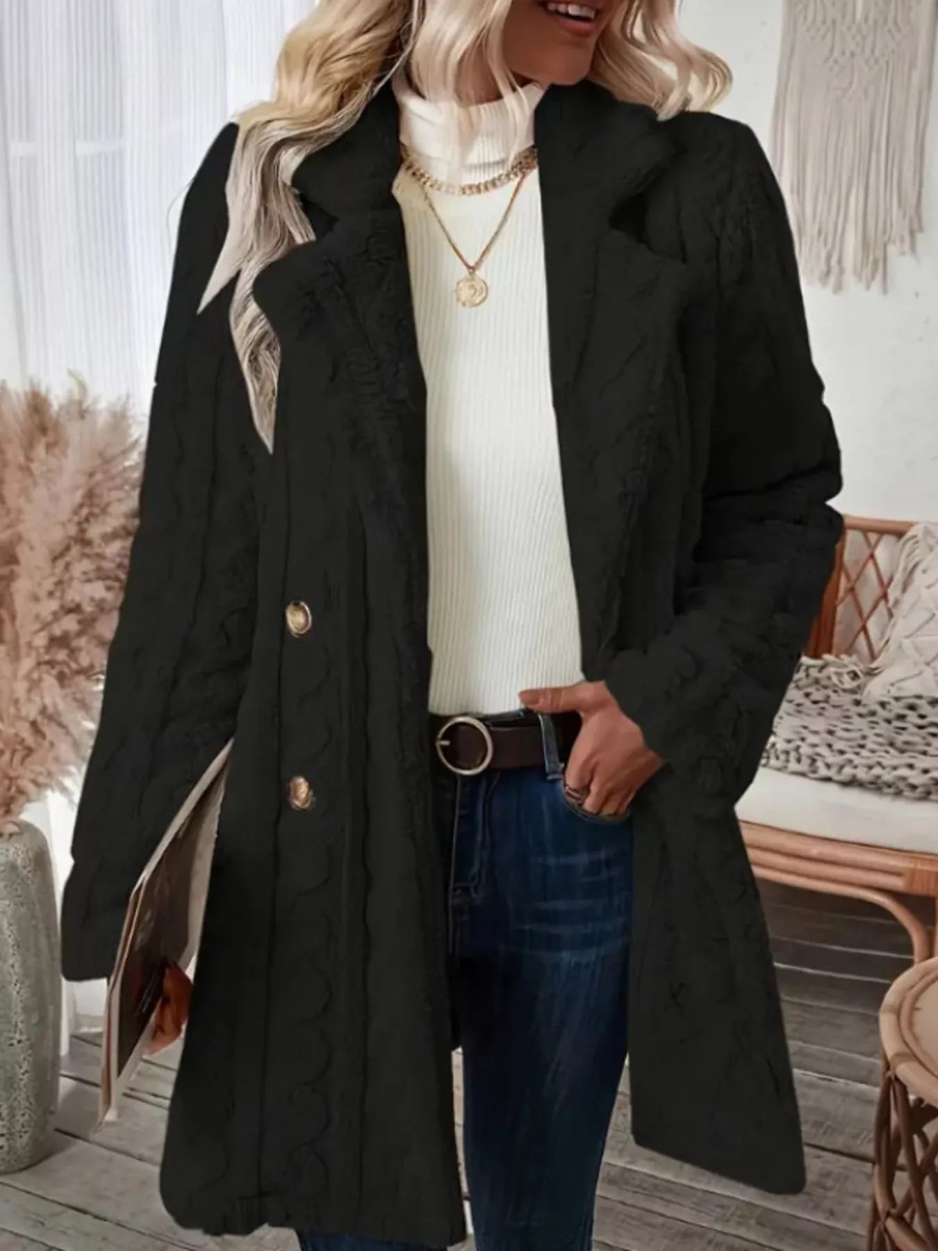 Cozy Faux Shearling Double - Breasted Outerwear - Rochelle's House LLC