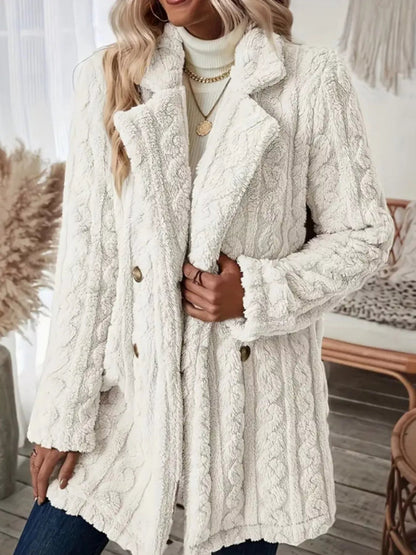 Cozy Faux Shearling Double - Breasted Outerwear - Rochelle's House LLC