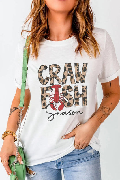 CRAWFISH SEASON Leopard Round Neck Short Sleeve T-Shirt - Rochelle's House LLC
