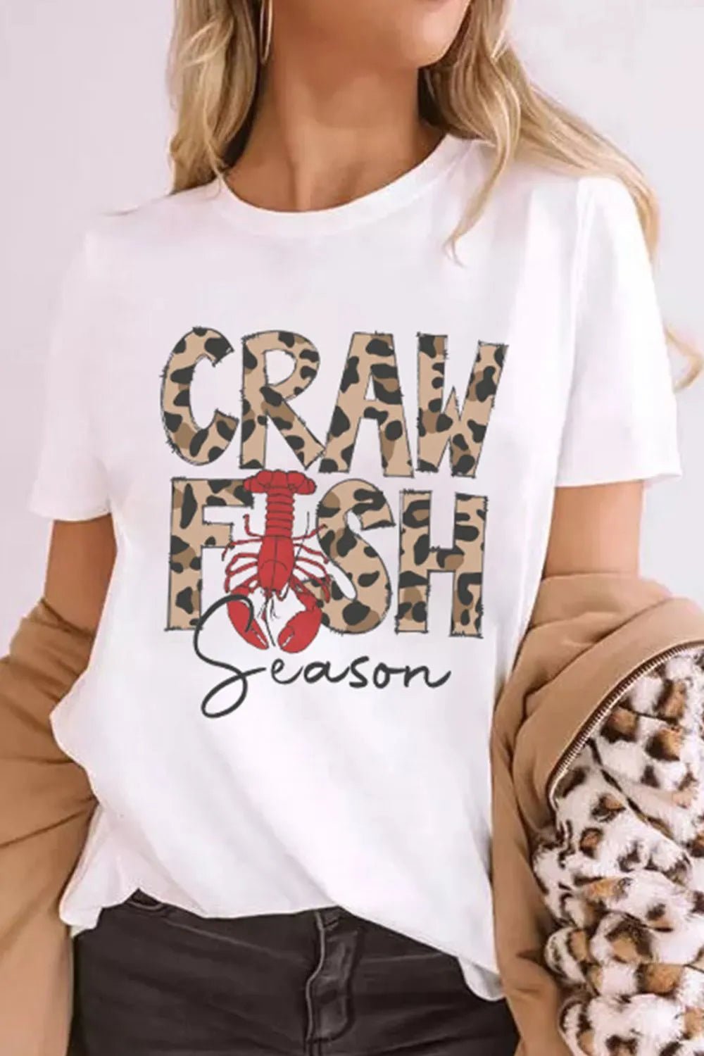 CRAWFISH SEASON Leopard Round Neck Short Sleeve T-Shirt - Rochelle's House LLC