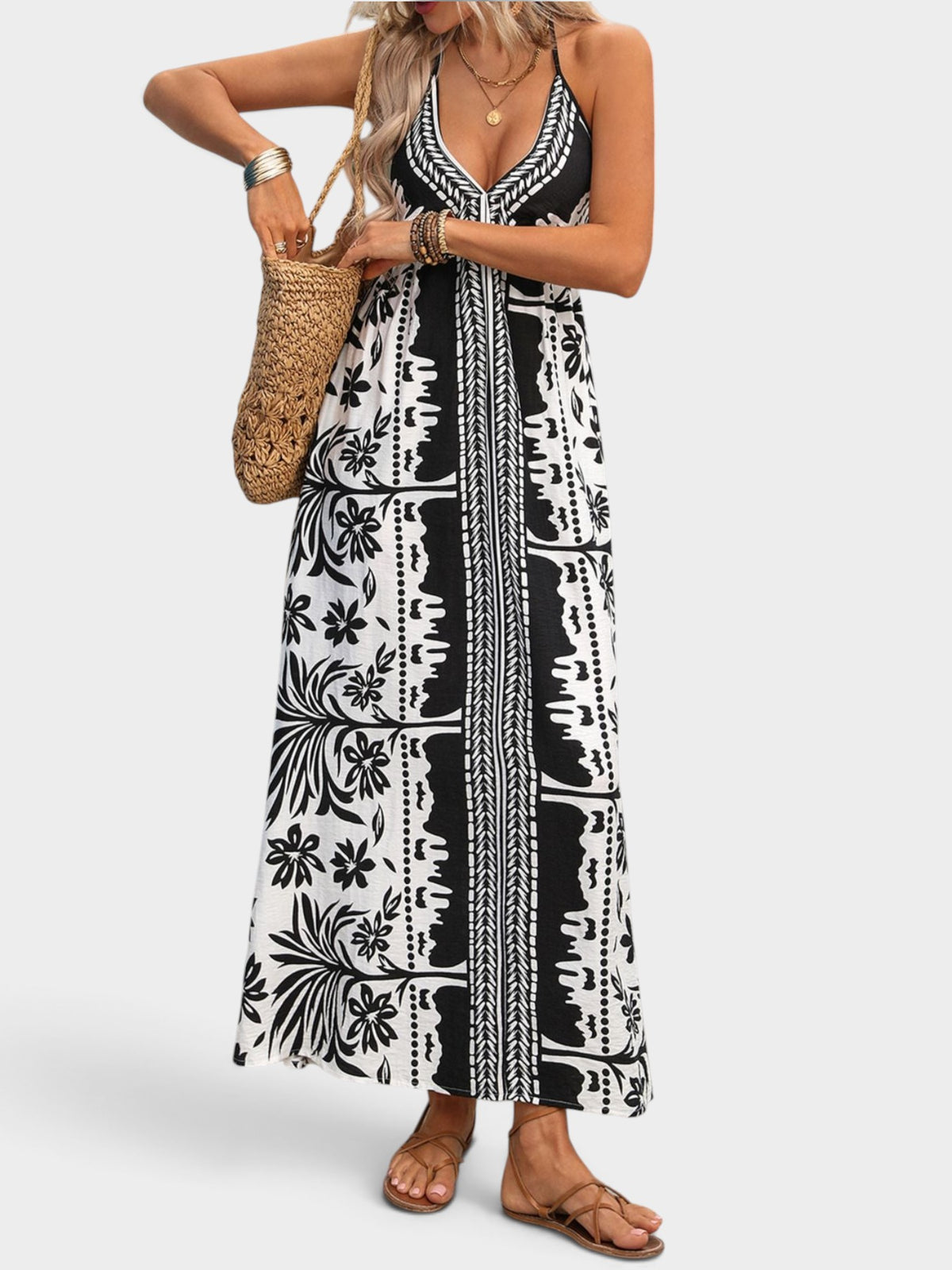 Printed Halter Neck Maxi Dress