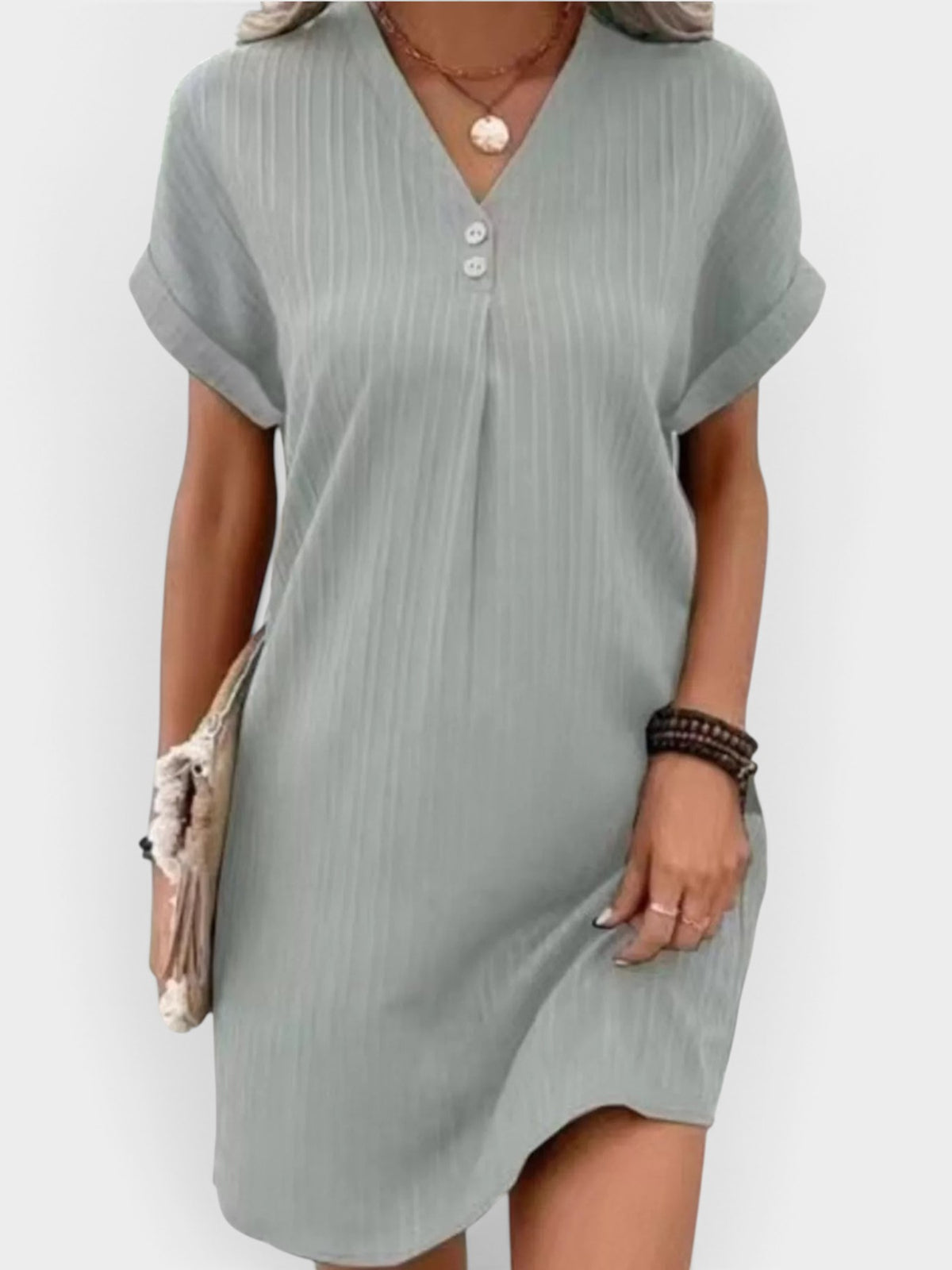 Full Size Casual V-Neck Short Sleeve Dress Plus Size