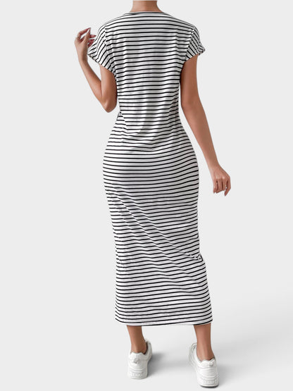 Striped Tie Side Casual Midi Dress