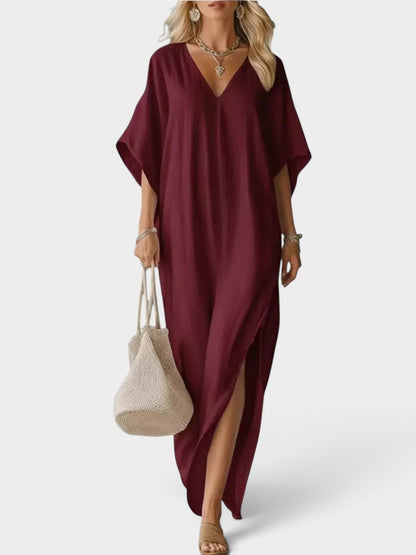 Full Size V-Neck Maxi Dress with Side Slits Plus Size
