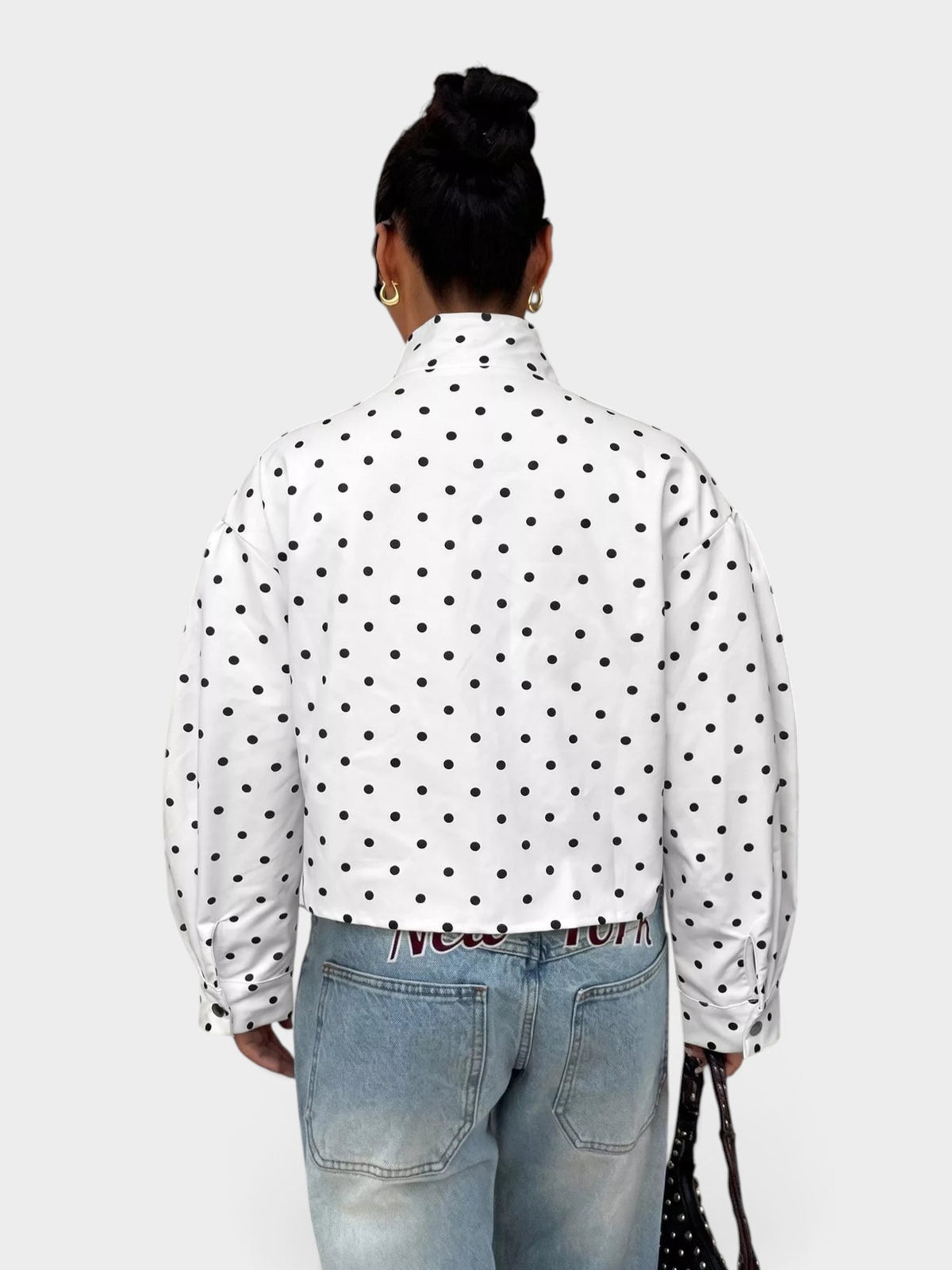 Polka Dot Zip Up Cropped Jacket