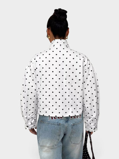 Polka Dot Zip Up Cropped Jacket