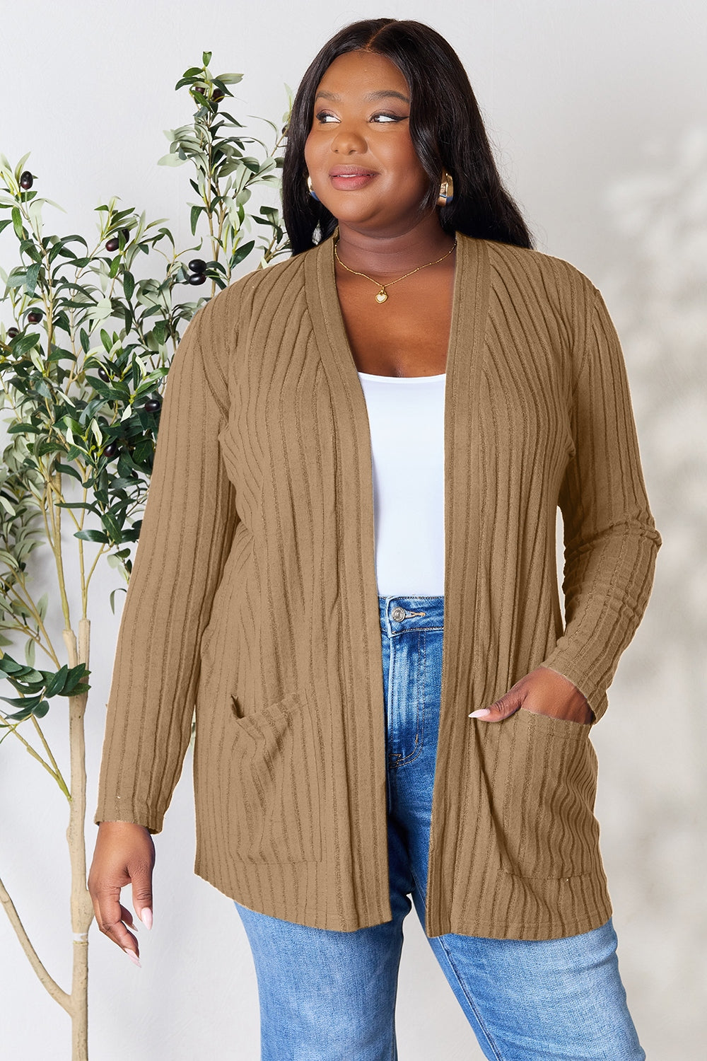 Basic Bae Ribbed Cardigan with Pockets