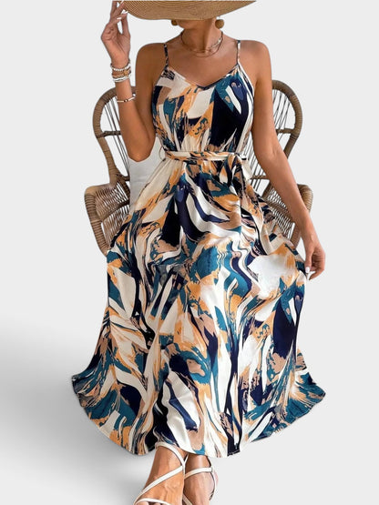 Abstract Print Tie Waist Cami Dress