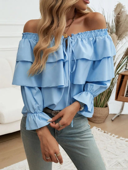 Devine Off - Shoulder Flounce Sleeve Blouse - Rochelle's House LLC