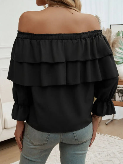 Devine Off - Shoulder Flounce Sleeve Blouse - Rochelle's House LLC