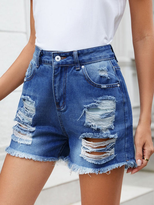 Distressed Raw Hem Denim Shorts - Rochelle's House LLC