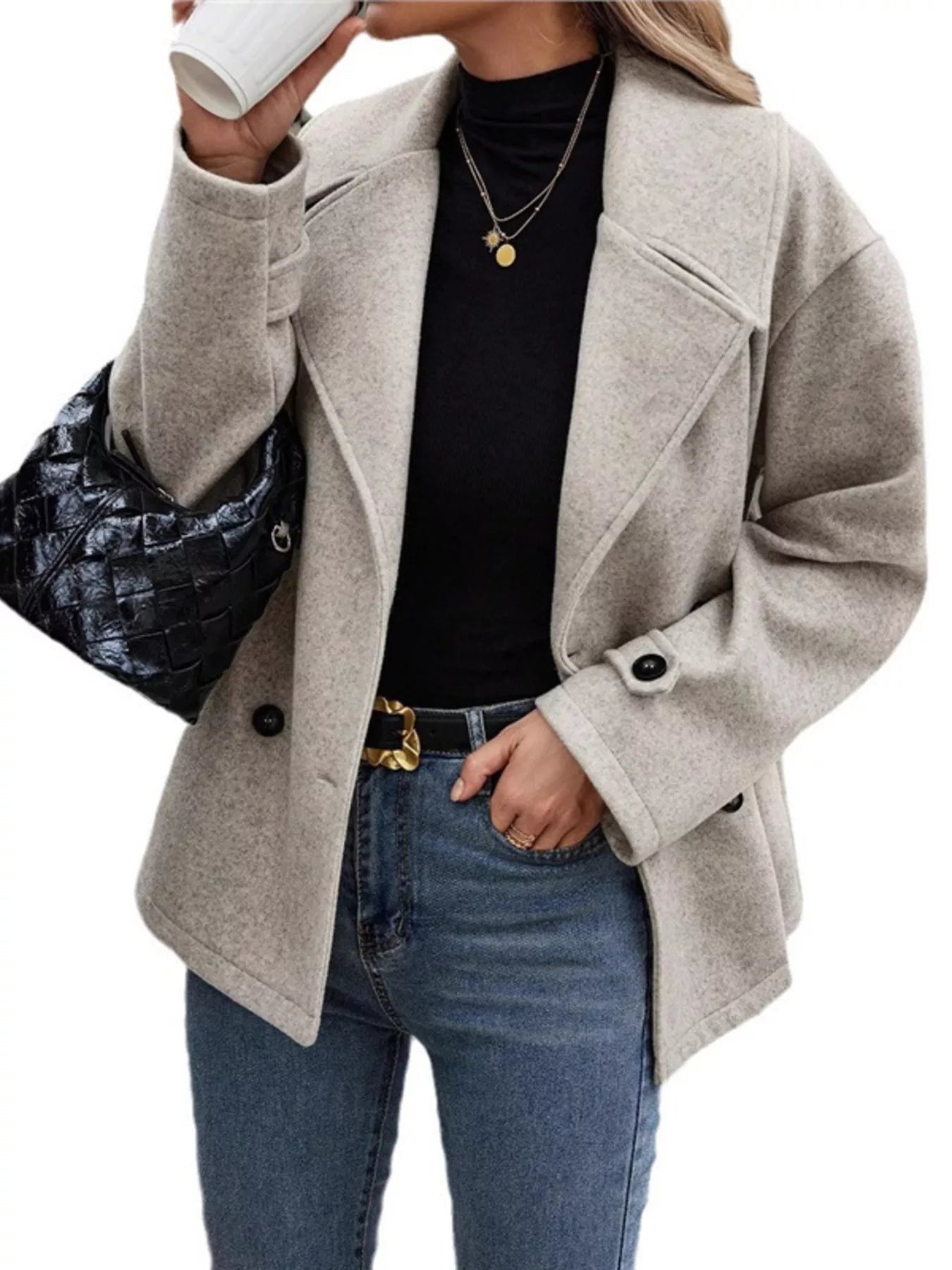 Double - Breasted Wool Blend Casual Jacket - Rochelle's House LLC