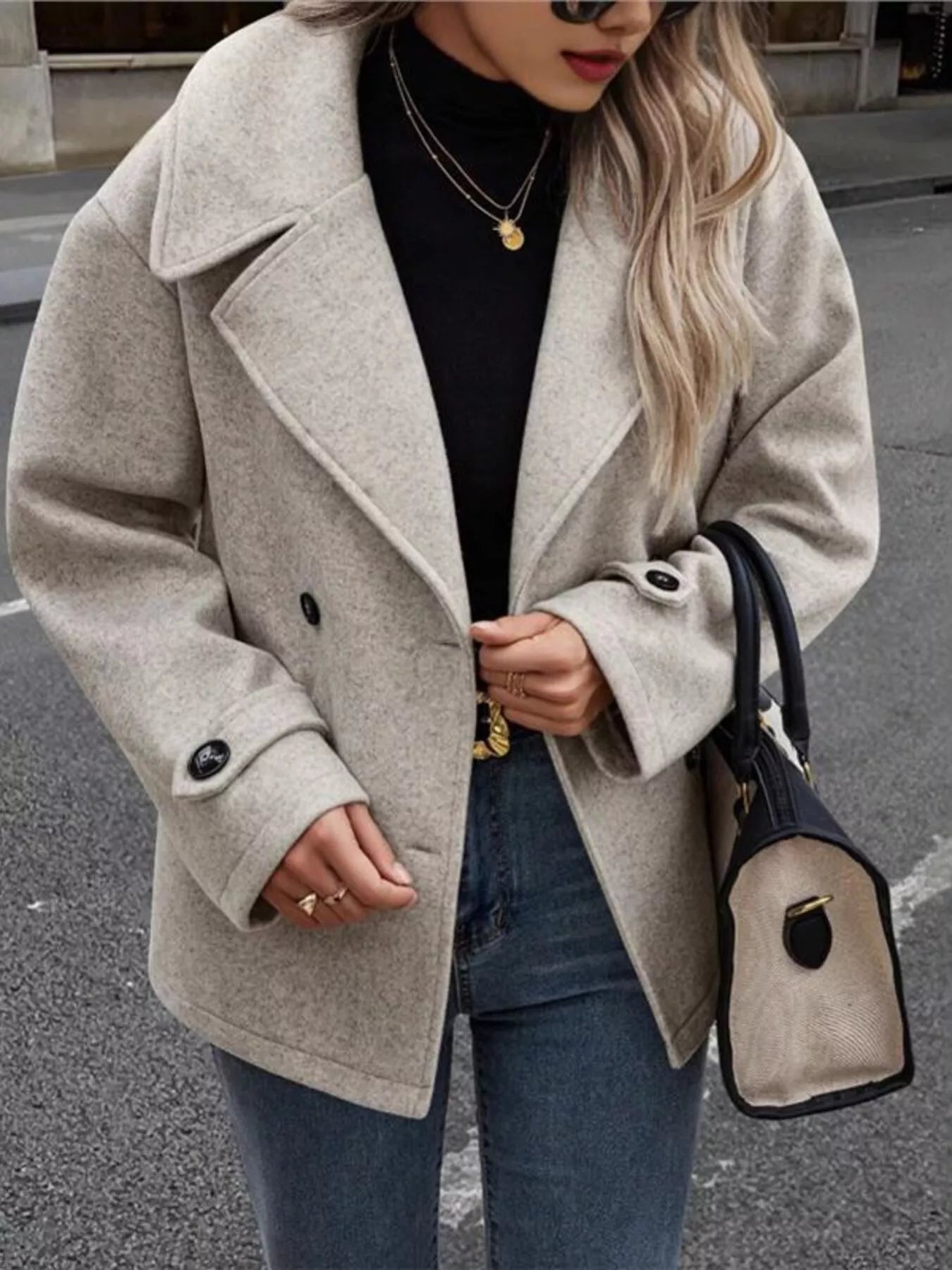 Double - Breasted Wool Blend Casual Jacket - Rochelle's House LLC