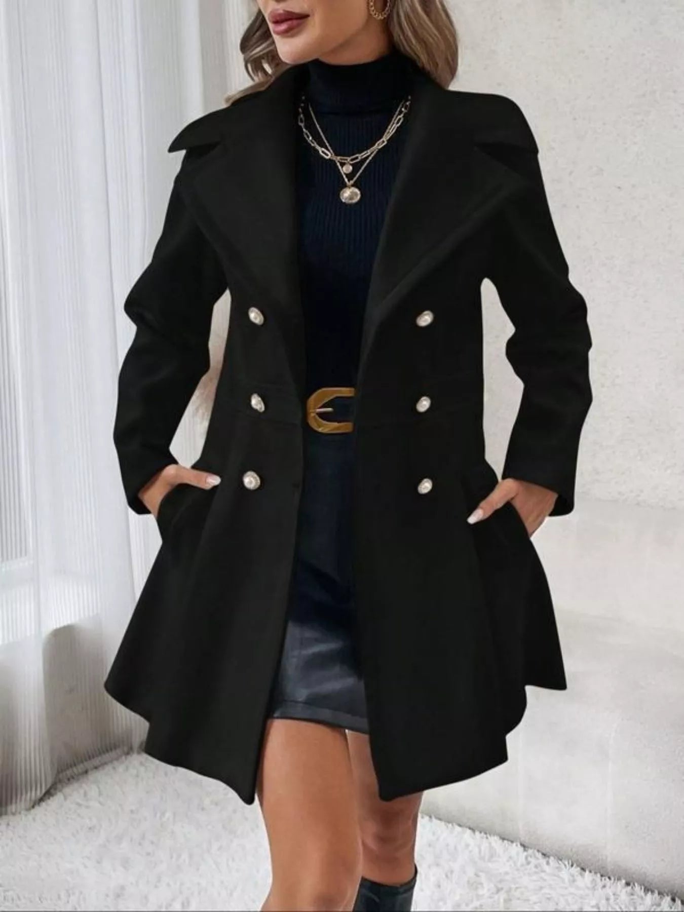 Double - Breasted Wool Blend Coat - Rochelle's House LLC