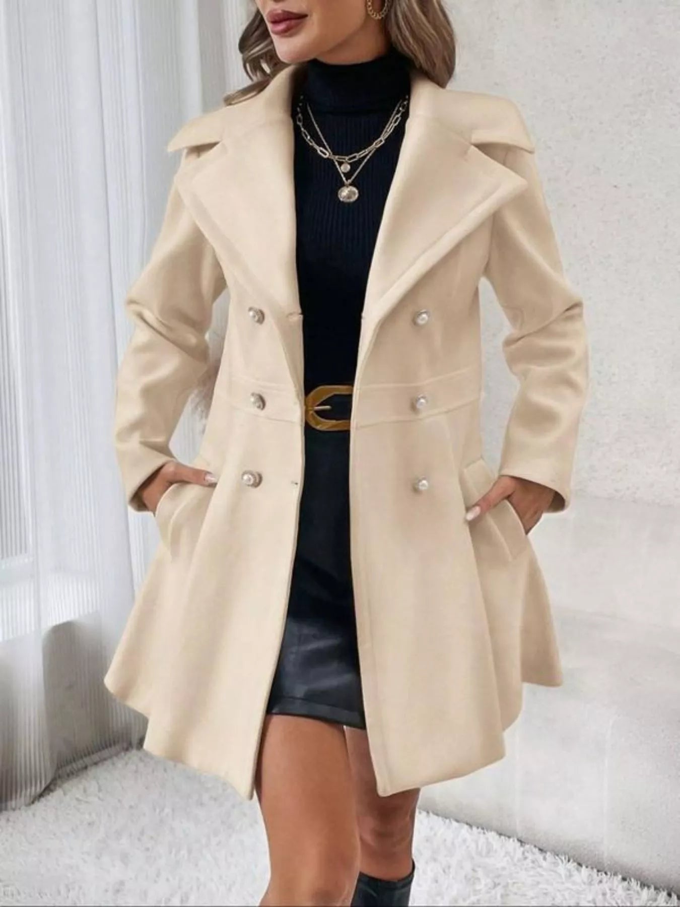 Double - Breasted Wool Blend Coat - Rochelle's House LLC