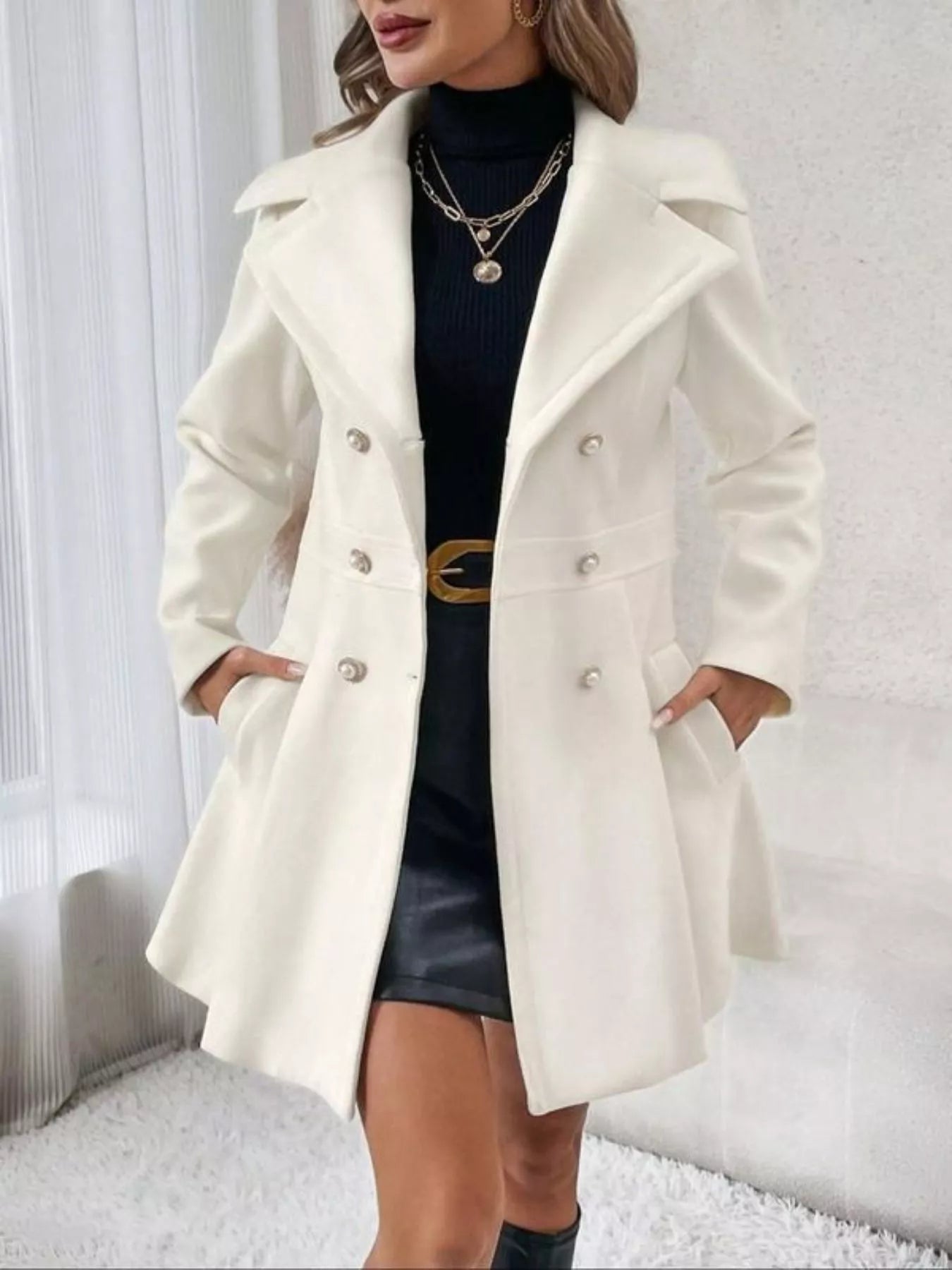 Double - Breasted Wool Blend Coat - Rochelle's House LLC