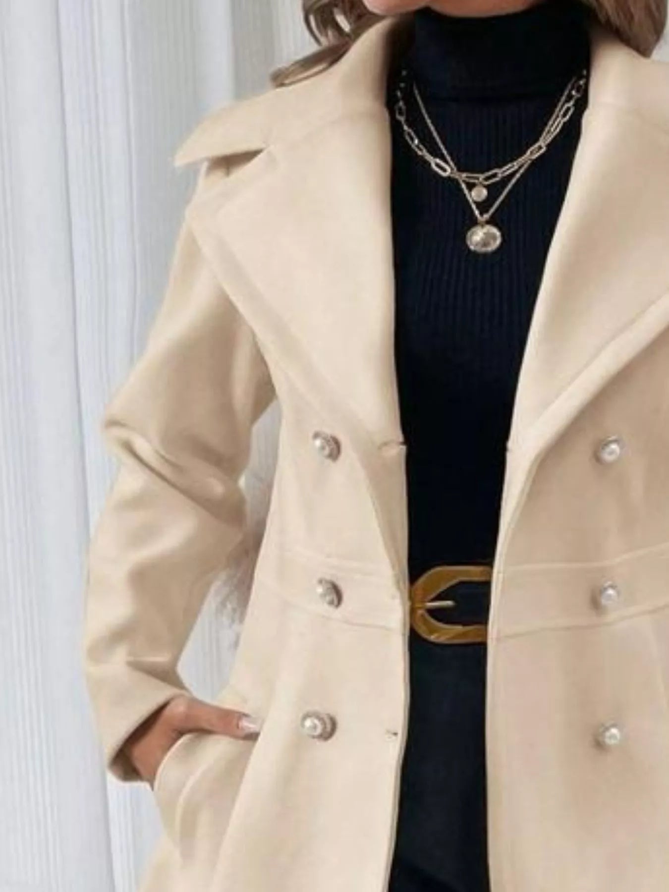 Double - Breasted Wool Blend Coat - Rochelle's House LLC