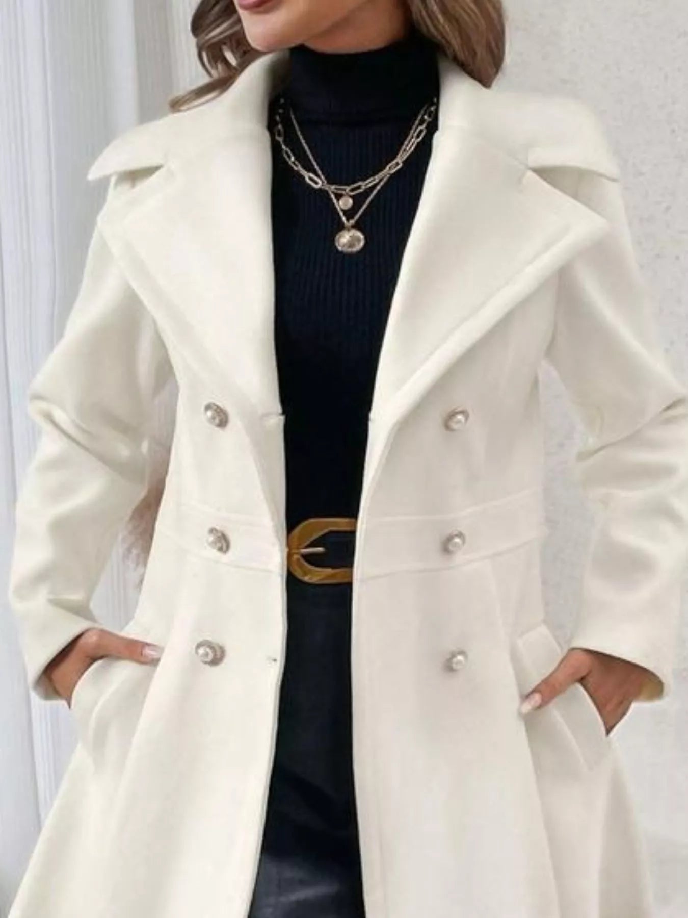 Double - Breasted Wool Blend Coat - Rochelle's House LLC