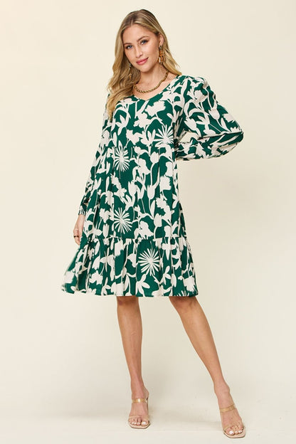 Double Take Full Size Printed Ruffle Hem Dress with Pocket - Rochelle's House LLC