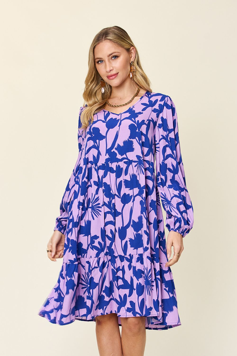 Double Take Full Size Printed Ruffle Hem Dress with Pocket - Rochelle's House LLC