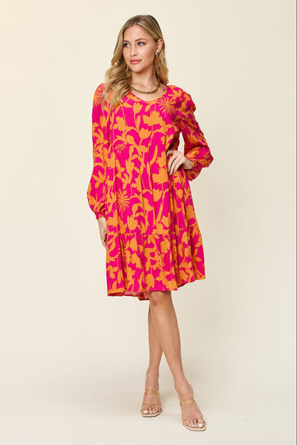 Double Take Full Size Printed Ruffle Hem Dress with Pocket - Rochelle's House LLC