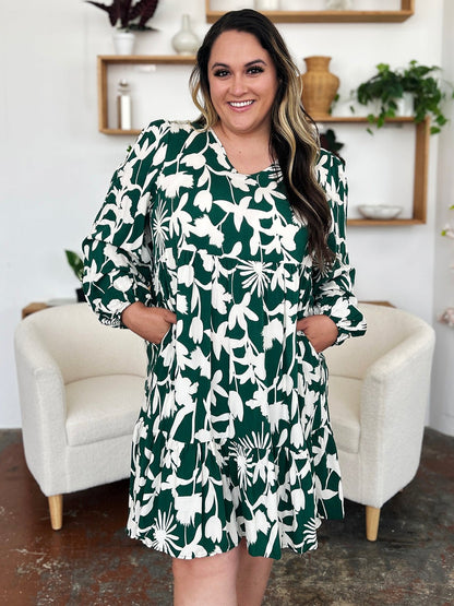 Double Take Full Size Printed Ruffle Hem Dress with Pocket - Rochelle's House LLC