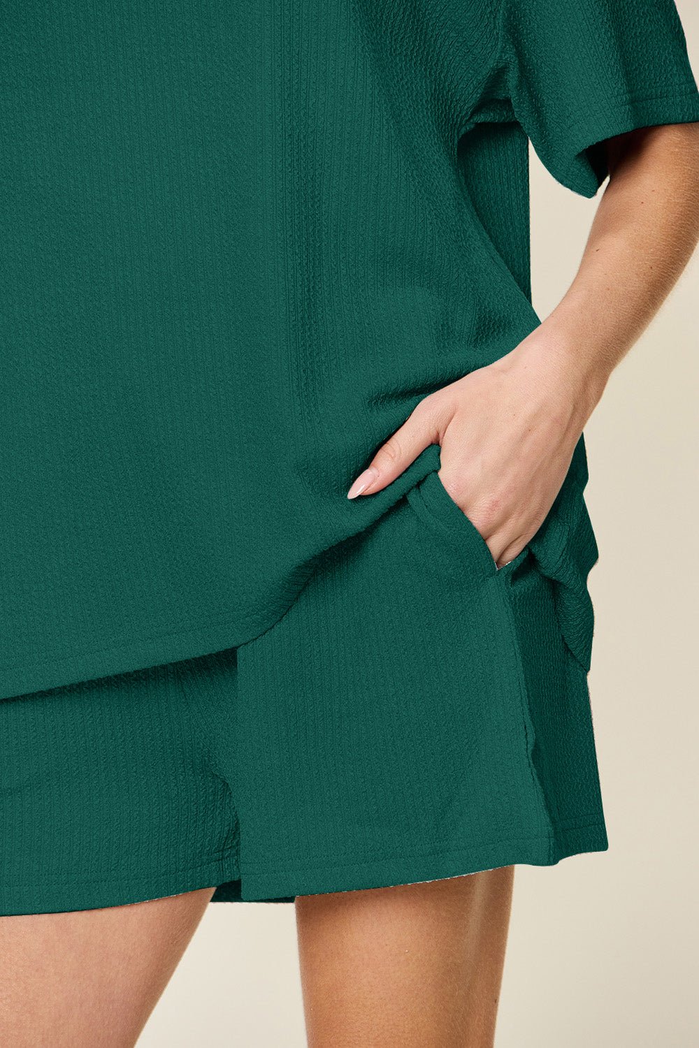 Double Take Full Size Round Neck Short Sleeve T-Shirt and Shorts Set - Rochelle's House LLC