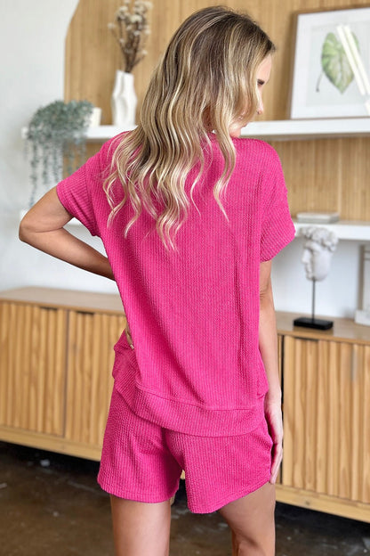 Double Take Full Size Round Neck Short Sleeve T-Shirt and Shorts Set - Rochelle's House LLC