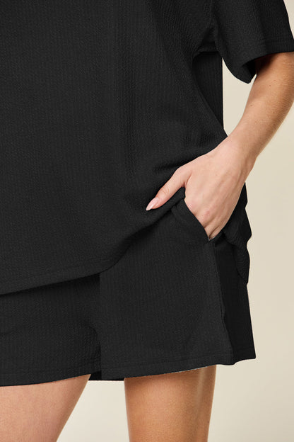 Double Take Full Size Round Neck Short Sleeve T-Shirt and Shorts Set - Rochelle's House LLC