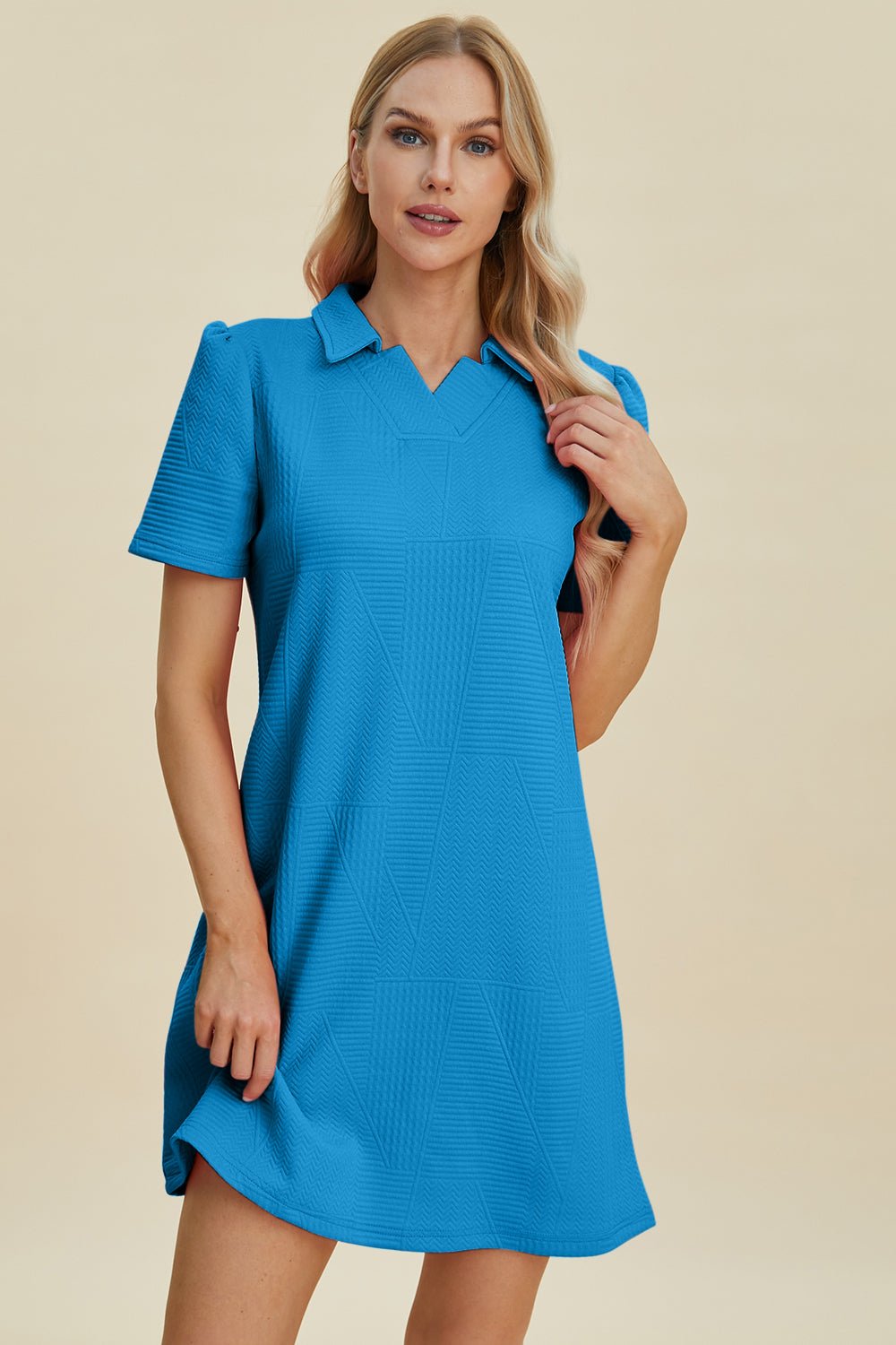 Double Take Full Size Texture Short Sleeve Dress - Rochelle's House LLC