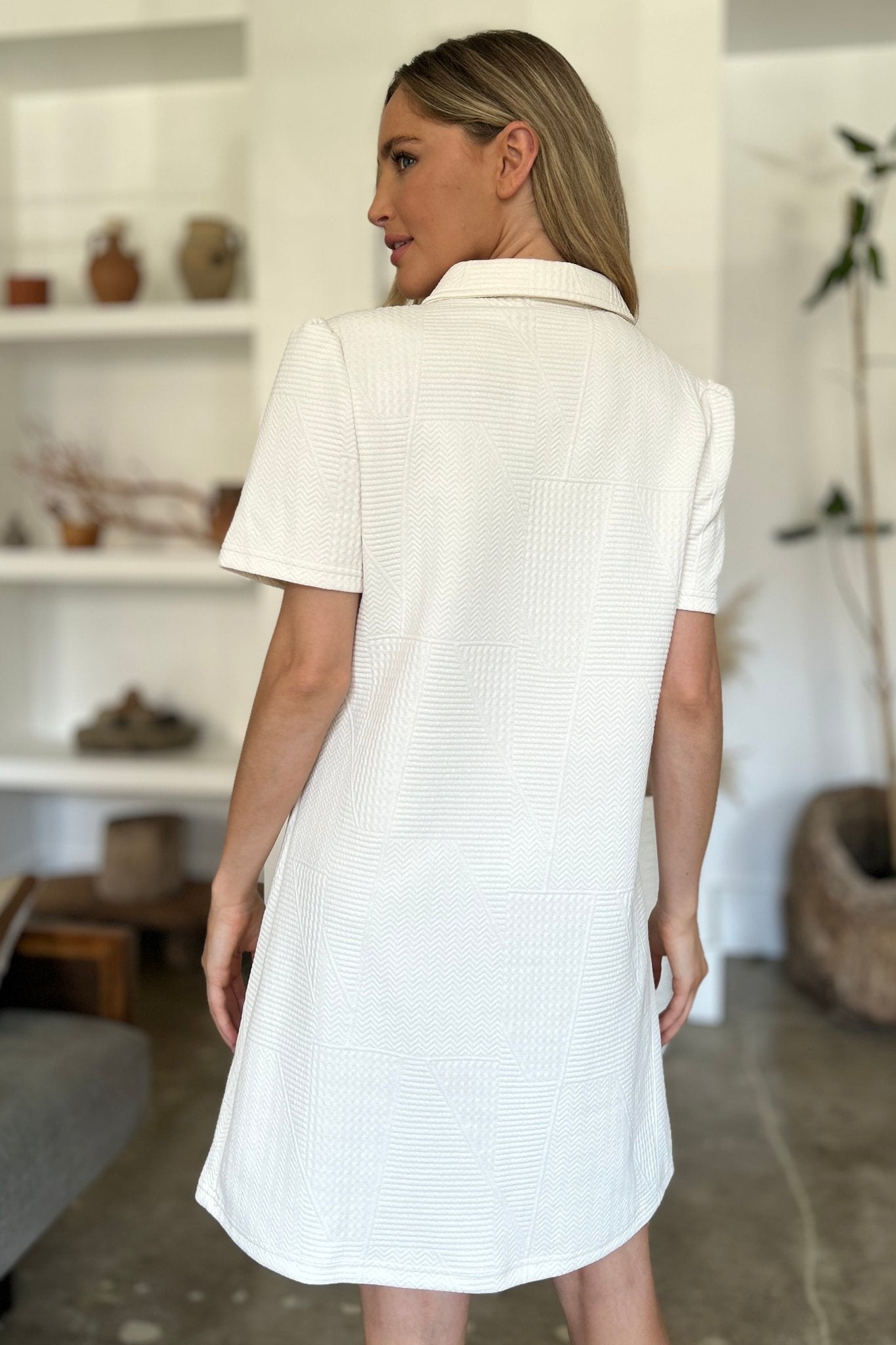 Double Take Full Size Texture Short Sleeve Dress - Rochelle's House LLC