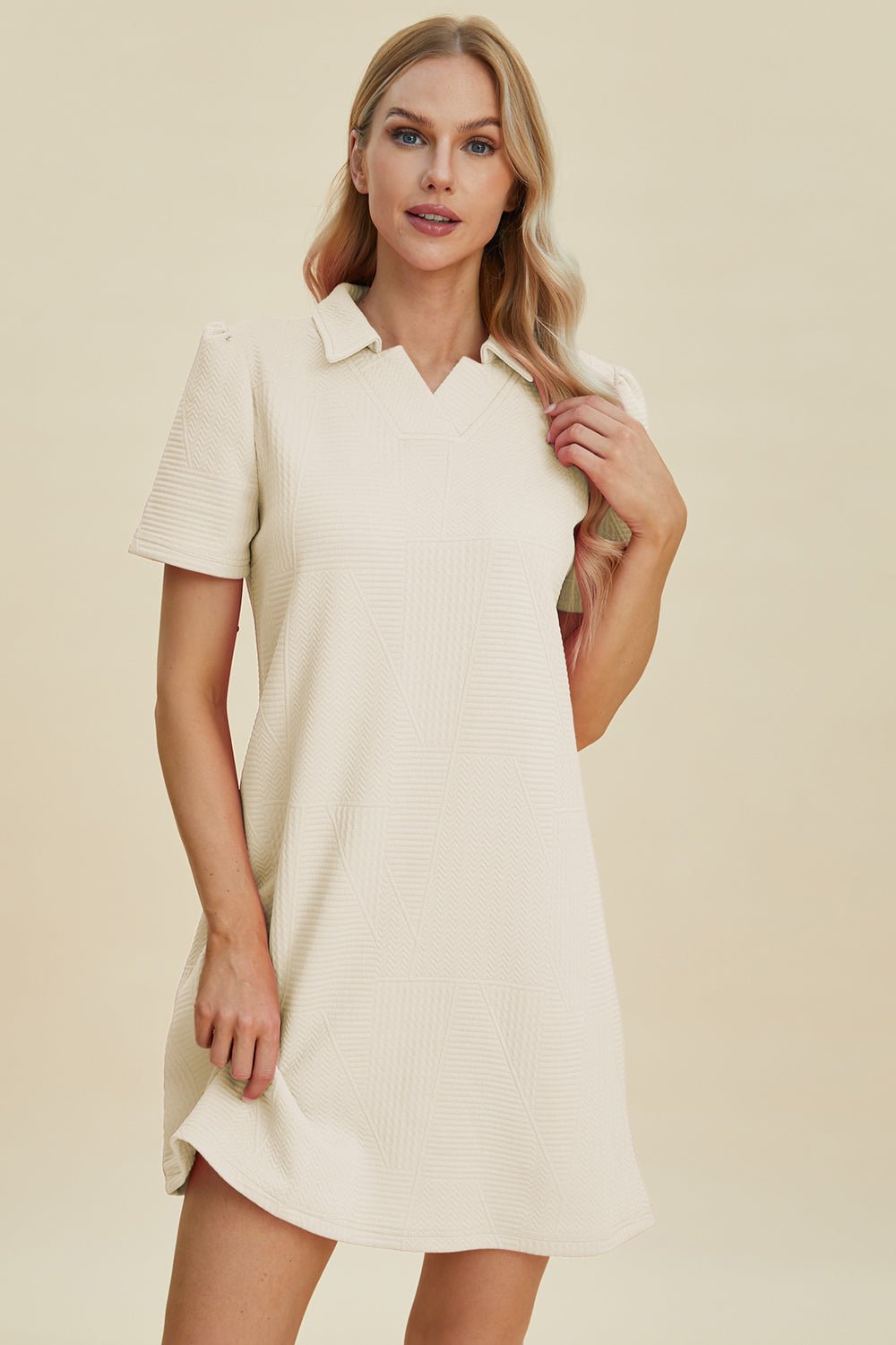 Double Take Full Size Texture Short Sleeve Dress - Rochelle's House LLC