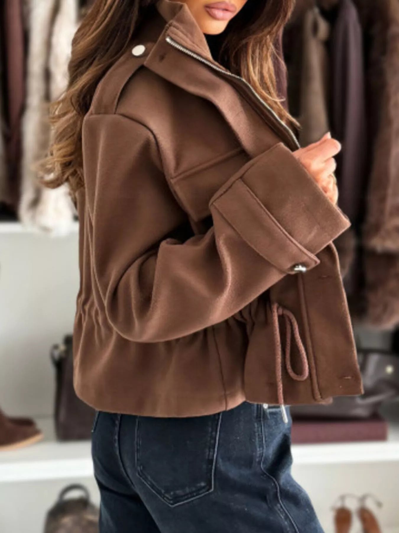 Drawstring Button - Up Casual Jacket - Rochelle's House LLC