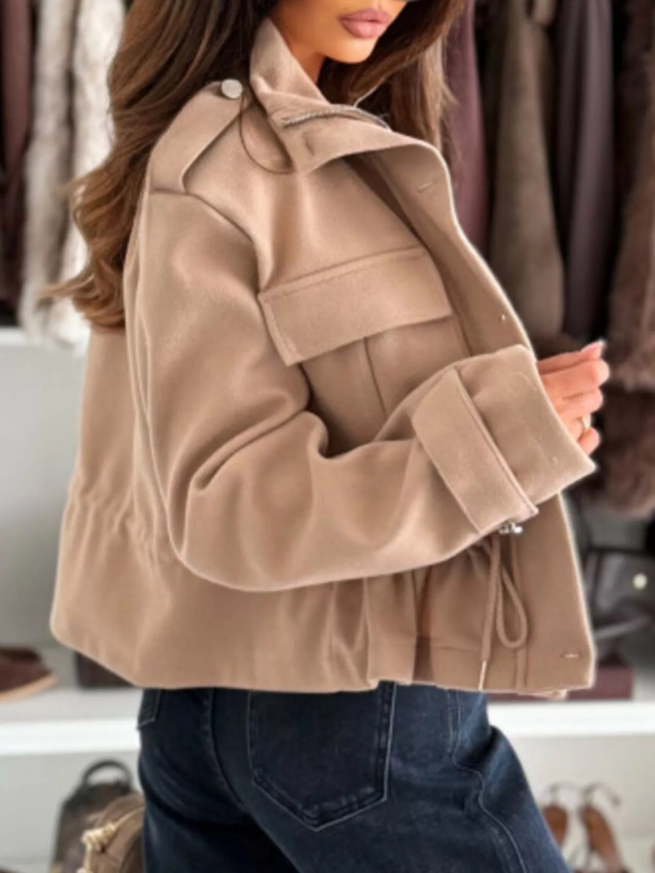 Drawstring Button - Up Casual Jacket - Rochelle's House LLC