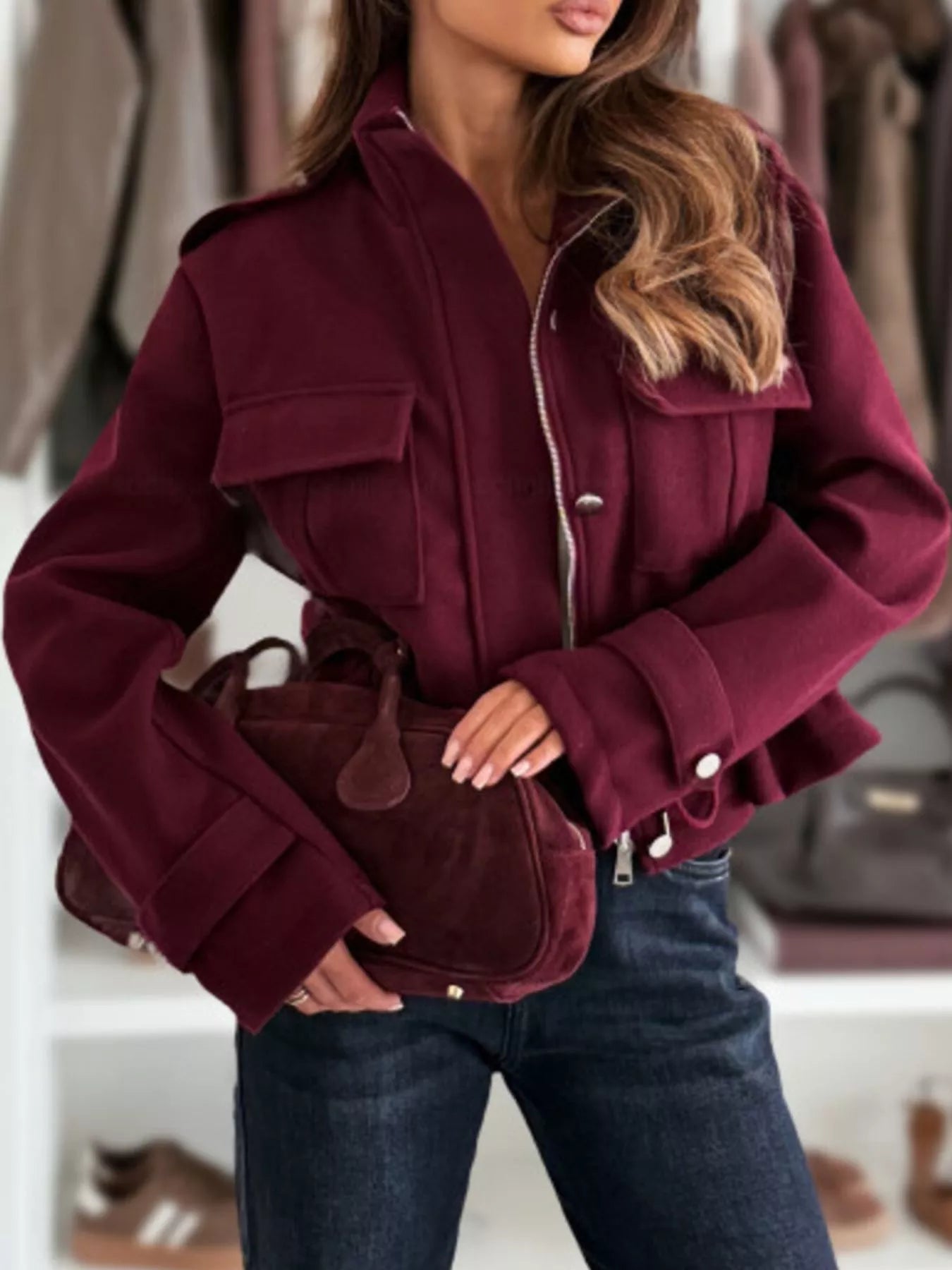 Drawstring Button - Up Casual Jacket - Rochelle's House LLC