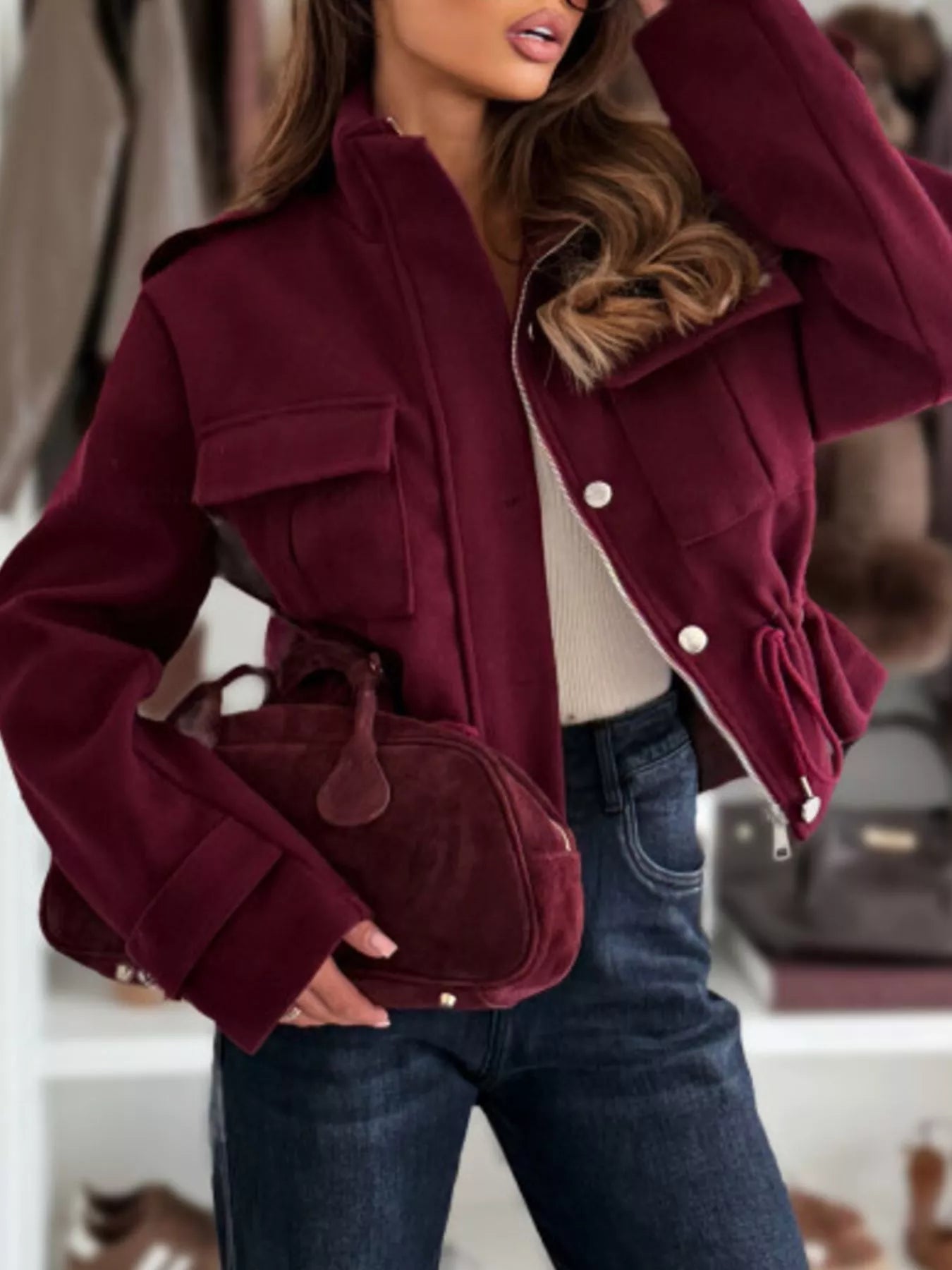 Drawstring Button - Up Casual Jacket - Rochelle's House LLC