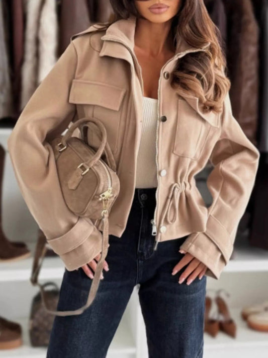 Drawstring Button - Up Casual Jacket - Rochelle's House LLC