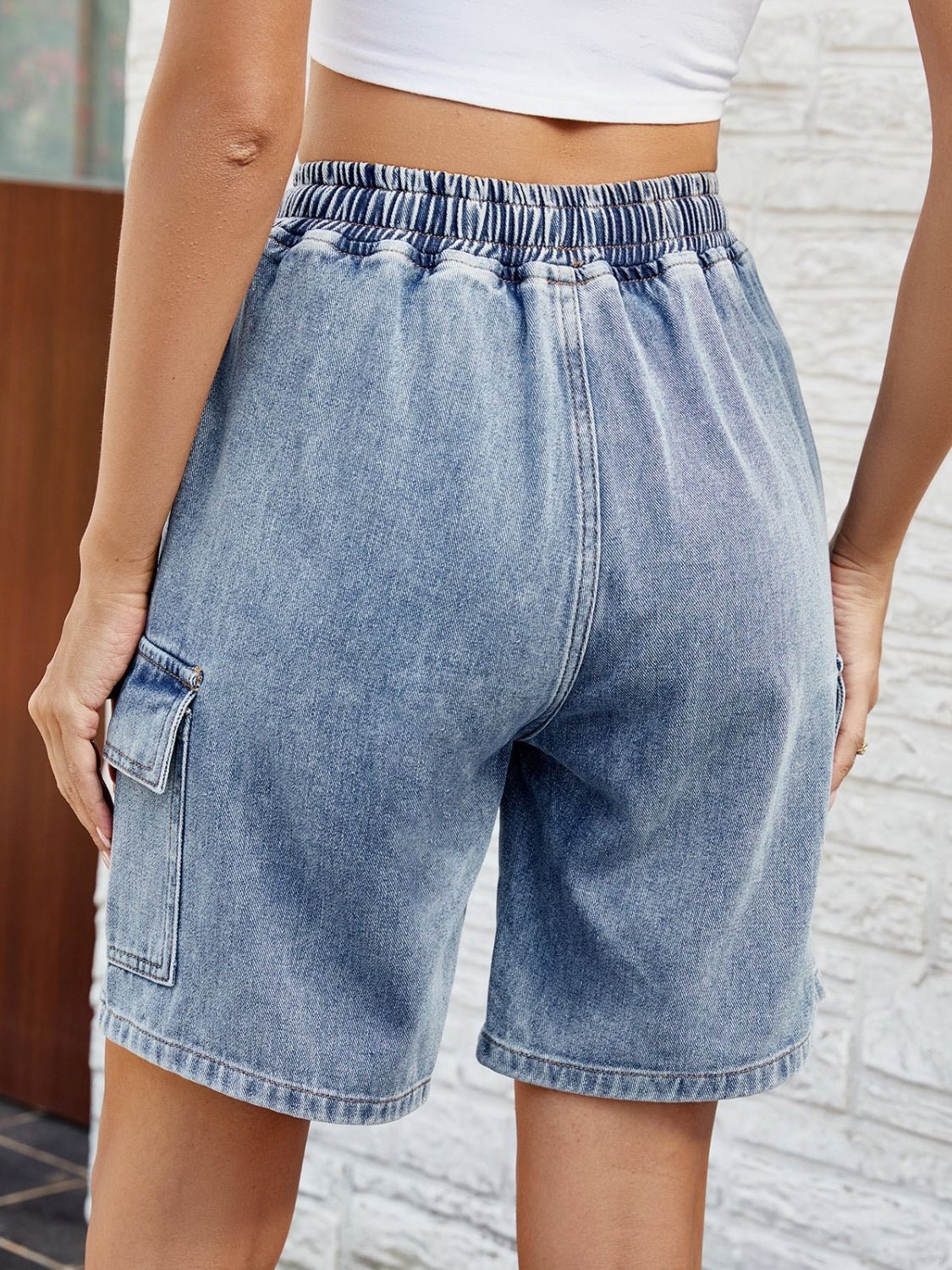 Drawstring Denim Shorts with Pockets - Rochelle's House LLC