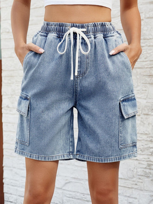 Drawstring Denim Shorts with Pockets - Rochelle's House LLC