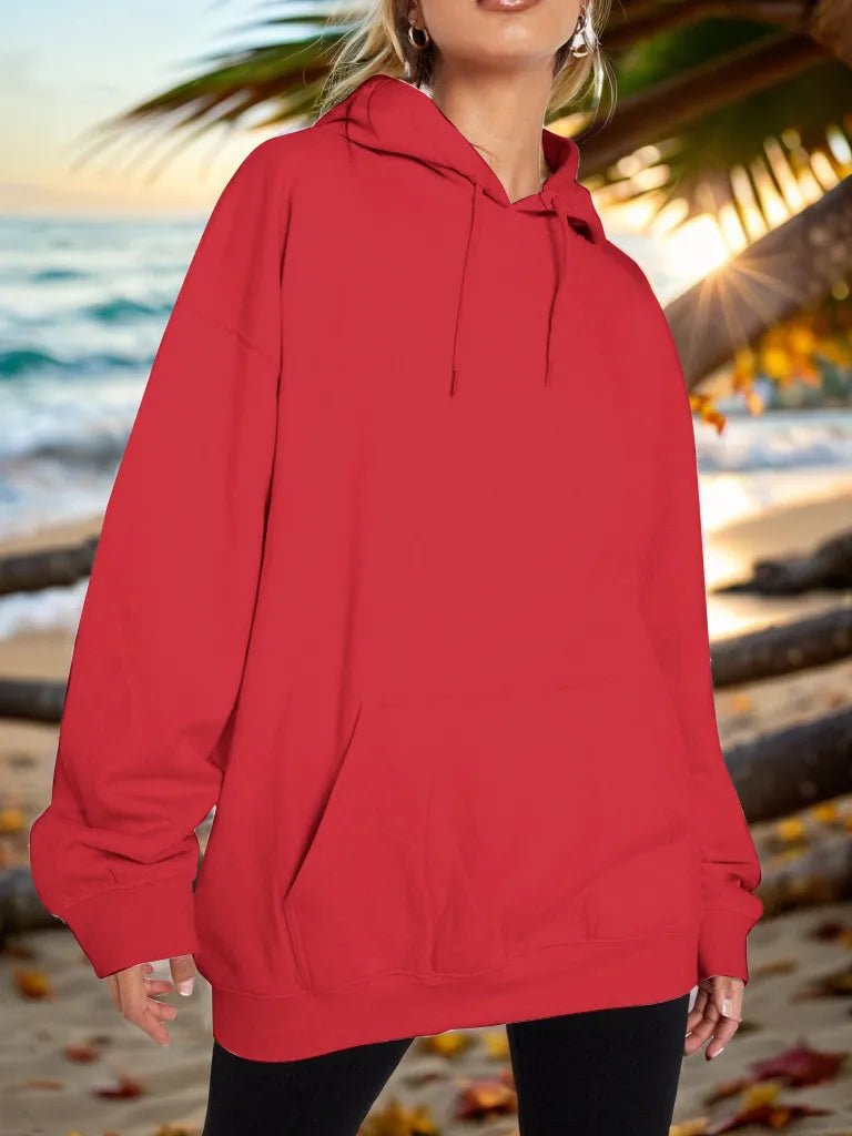 Drawstring Dropped Shoulder Hoodie - Rochelle's House LLC